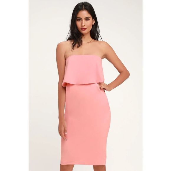 Lulu’s Lots of Love Light Pink Strapless Midi strapless flounce Dress - Picture 2 of 14
